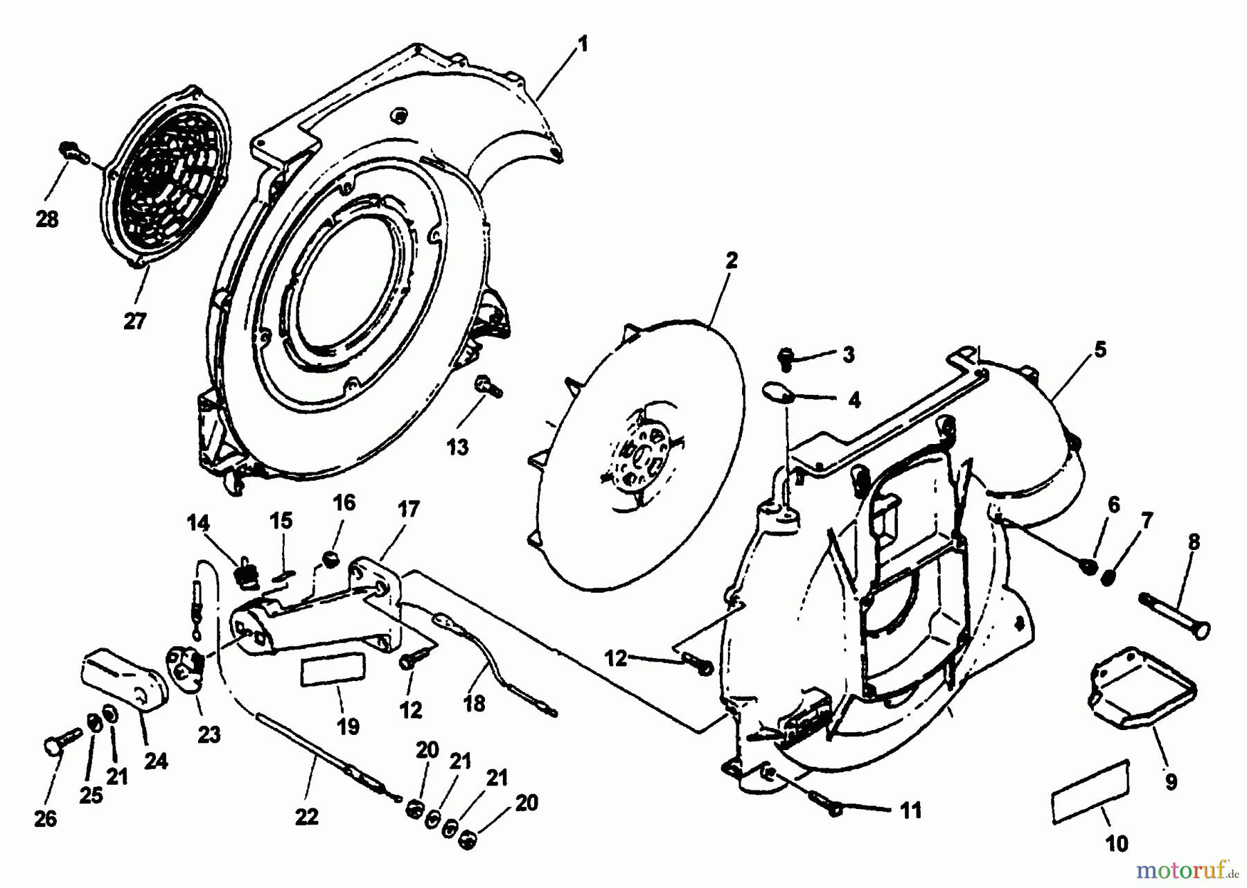 Echo Bläser / Sauger / Häcksler / Mulchgeräte PB-400E - Echo Back Pack Blower, Type 1E S/N 001001 & Up Fan, Blower Housings, Throttle, Stop Switch