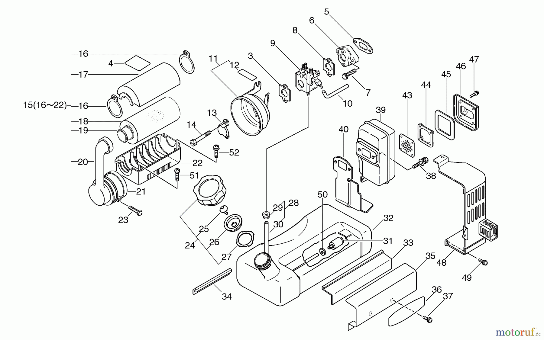 Echo Bläser / Sauger / Häcksler / Mulchgeräte PB-400E - Echo Back Pack Blower, Type 2E S/N 509501 - 999999 Air Cleaner, Carburetor, Muffler, Fuel Tank