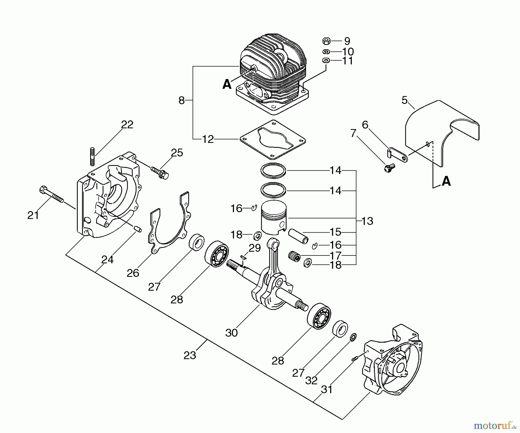  Echo Bläser / Sauger / Häcksler / Mulchgeräte	 PB-400E - Echo Back Pack Blower, Type 2E S/N 509501 - 999999 Crankcase, Cylinder, Piston