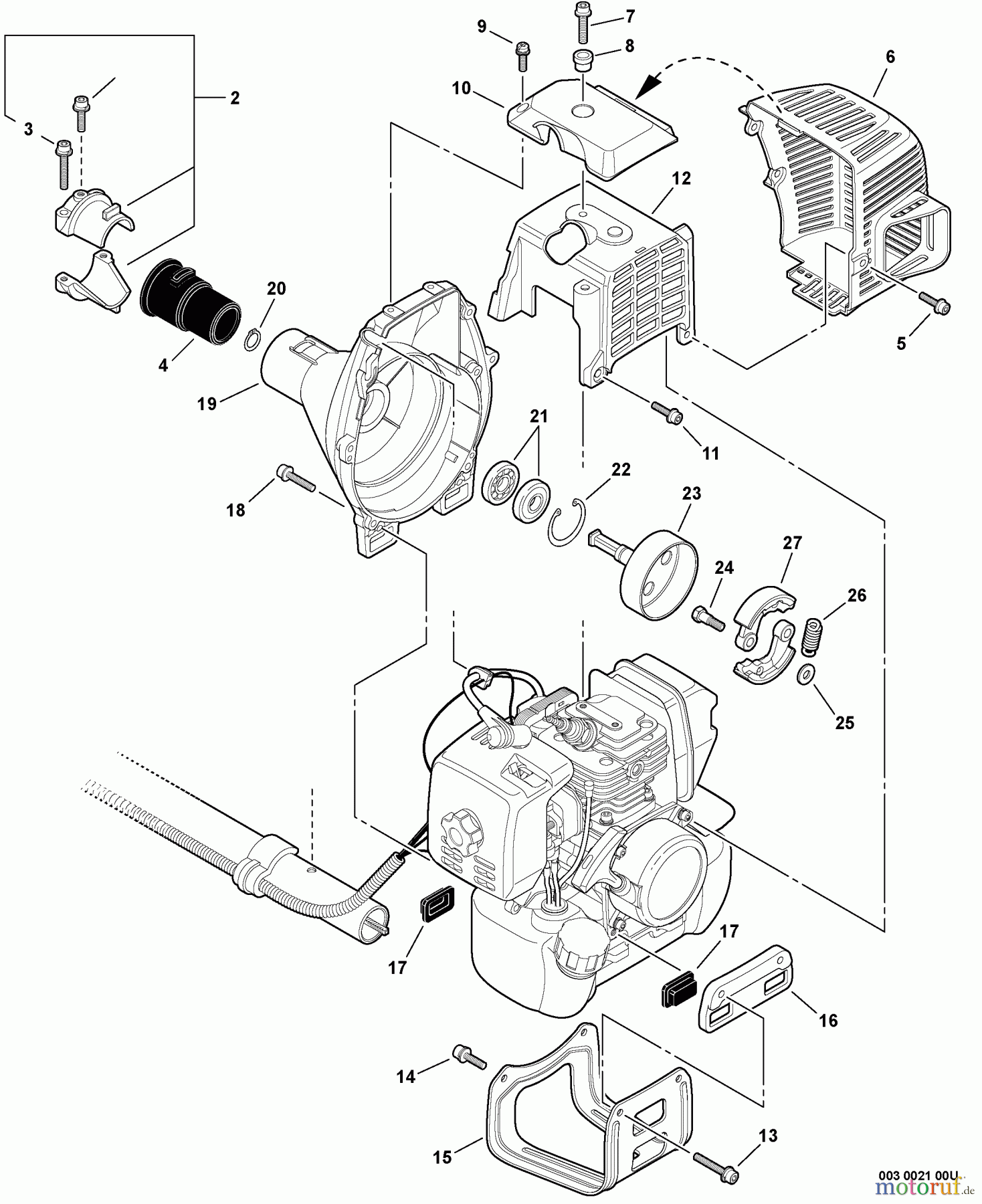 Echo Trimmer, Faden / Bürste SRM-311U - Echo String Trimmer/Brush Cutter, S/N:S82613001001 - S8261399999 Engine Cover, Fan Case, Clutch
