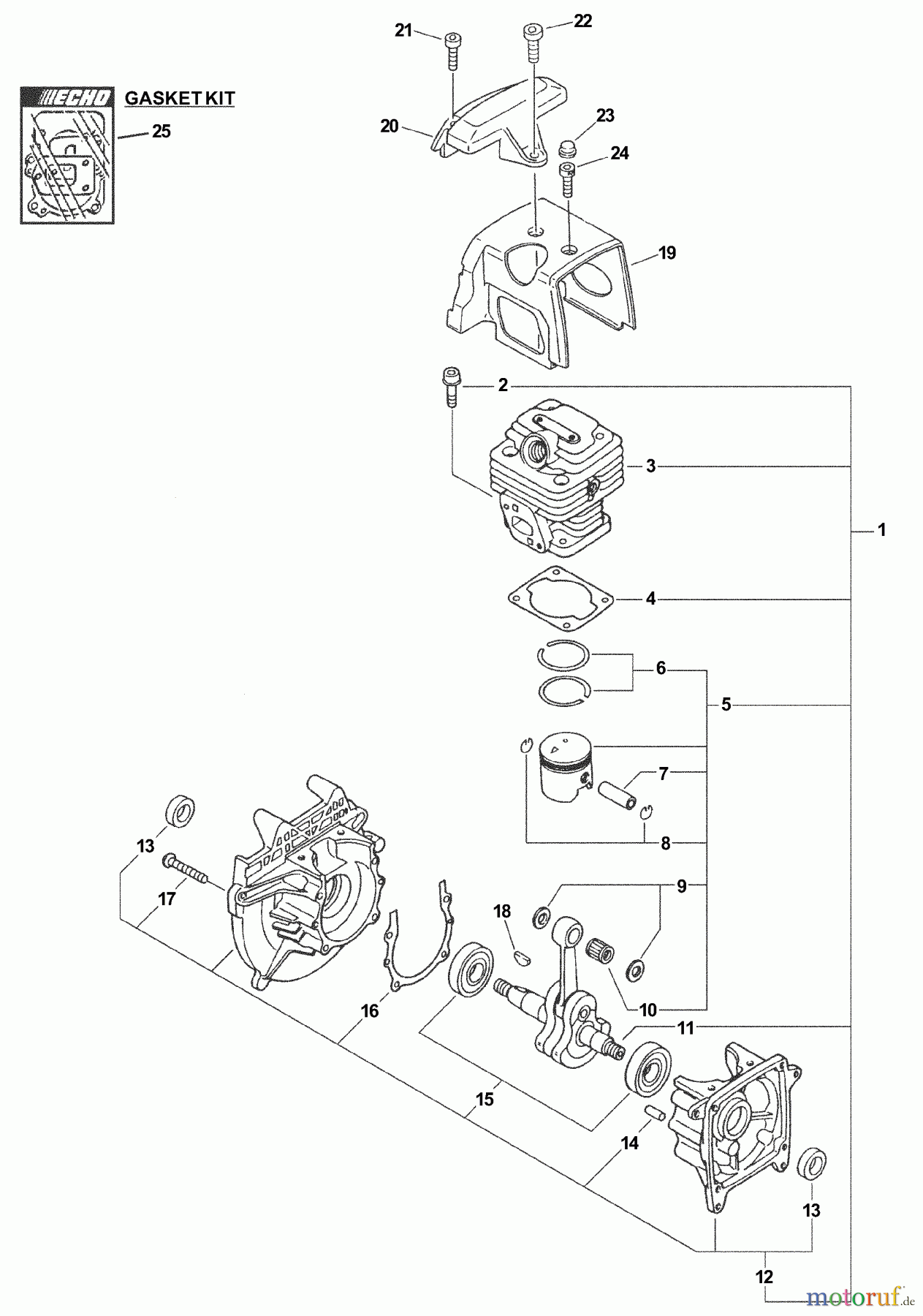  Echo Trimmer, Faden / Bürste SRM-340 - Echo String Trimmer, S/N:03001001 - 03999999 Engine, Short Block, Cylinder Cover