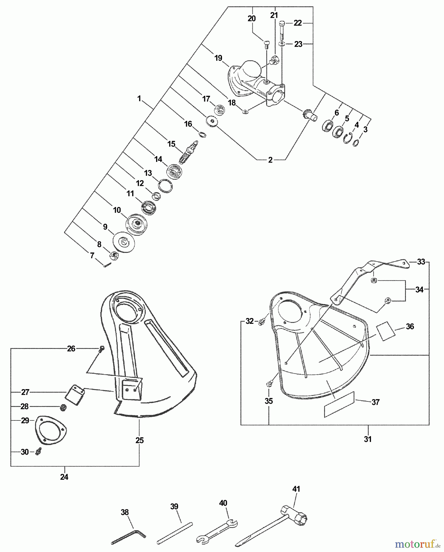  Echo Trimmer, Faden / Bürste SRM-340 - Echo String Trimmer, S/N:03001001 - 03999999 Gear Case, Shields, Tools