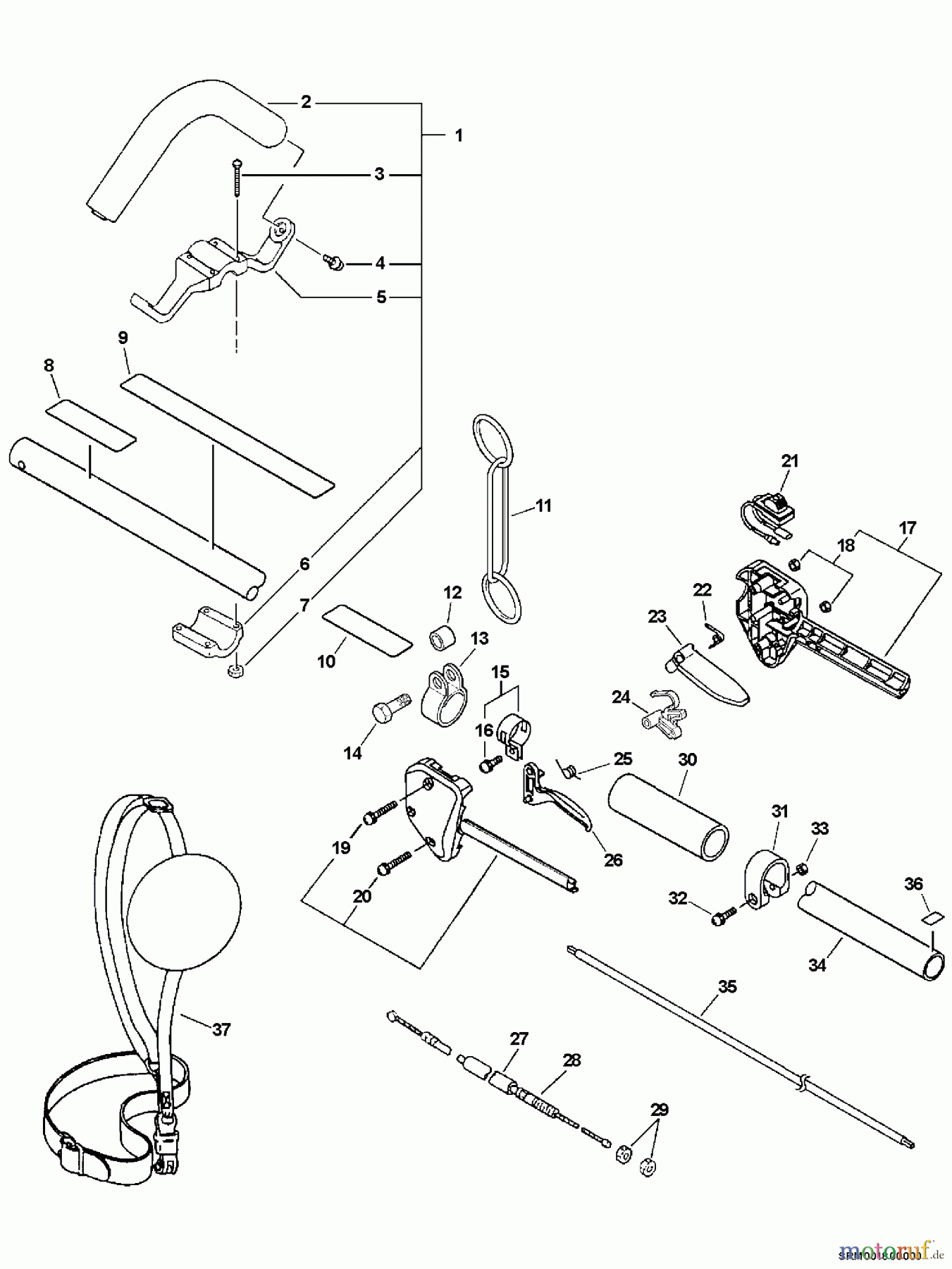  Echo Trimmer, Faden / Bürste SRM-340 - Echo String Trimmer, S/N:03001001 - 03999999 Handle, Ignition Switch, Throttle Cable, Driveshaft