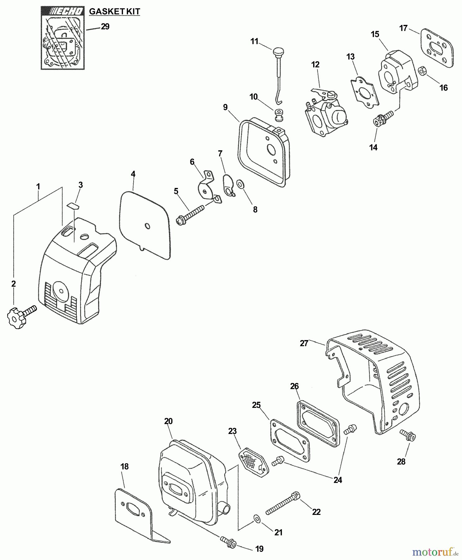  Echo Trimmer, Faden / Bürste SRM-340 - Echo String Trimmer, S/N:03001001 - 03999999 Intake, Exhaust