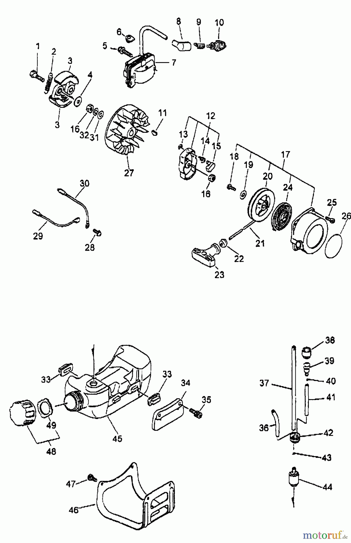 Echo Trimmer, Faden / Bürste SRM-3400 - Echo String Trimmer (Type 1E) Clutch, Fuel System, Ignition, Starter