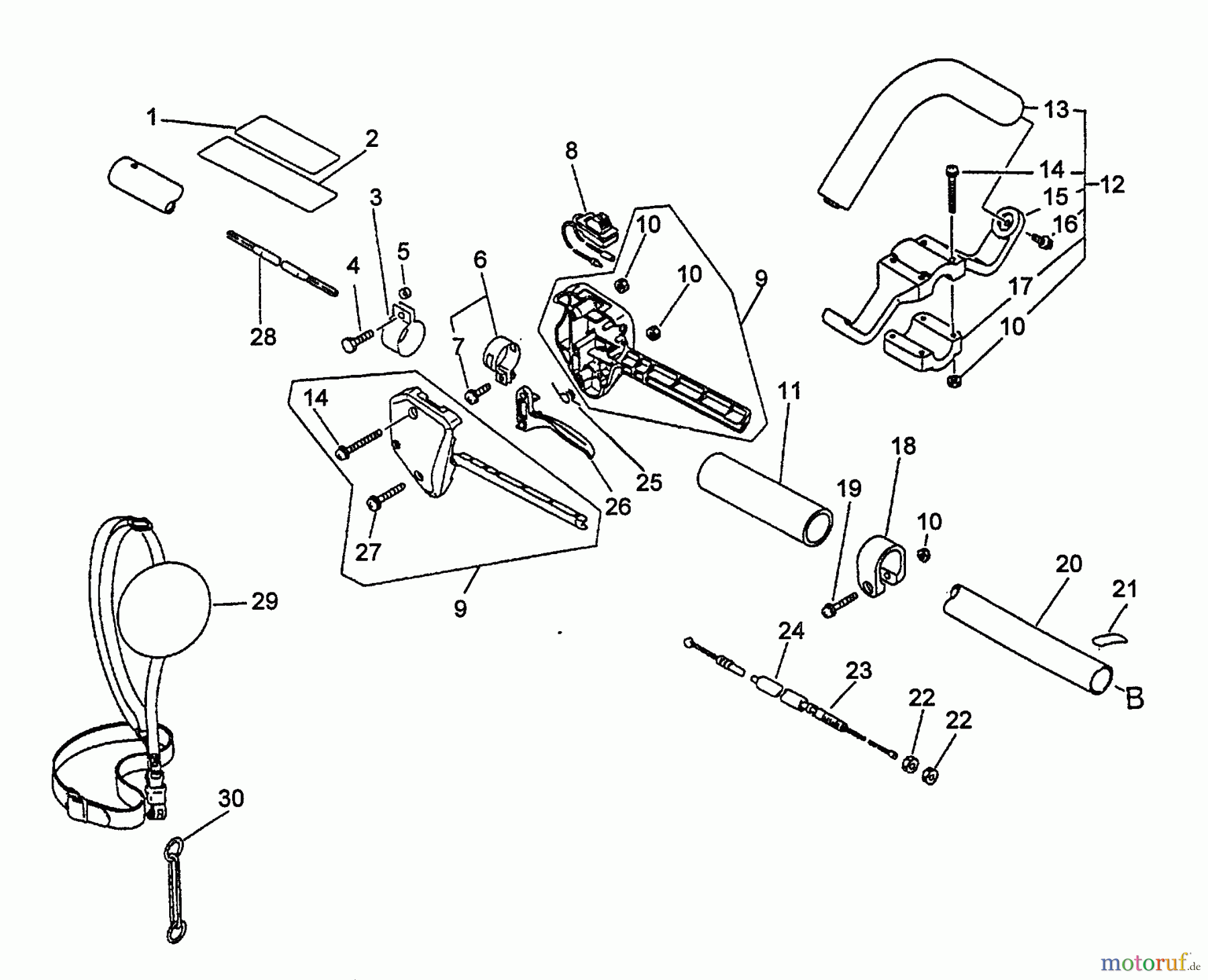 Echo Trimmer, Faden / Bürste SRM-3400 - Echo String Trimmer (Type 1E) Driveshaft, Handles, Throttle, Stop Switch, Harness
