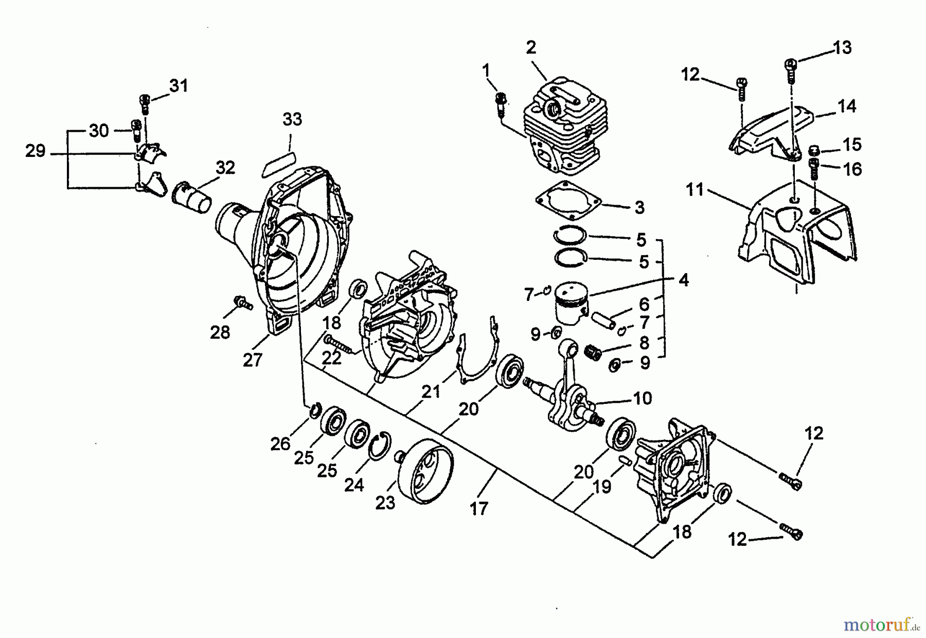 Echo Trimmer, Faden / Bürste SRM-3400 - Echo String Trimmer (Type 1E) Engine, Crankcase, Fan Housing, Clutch Drum, Cover