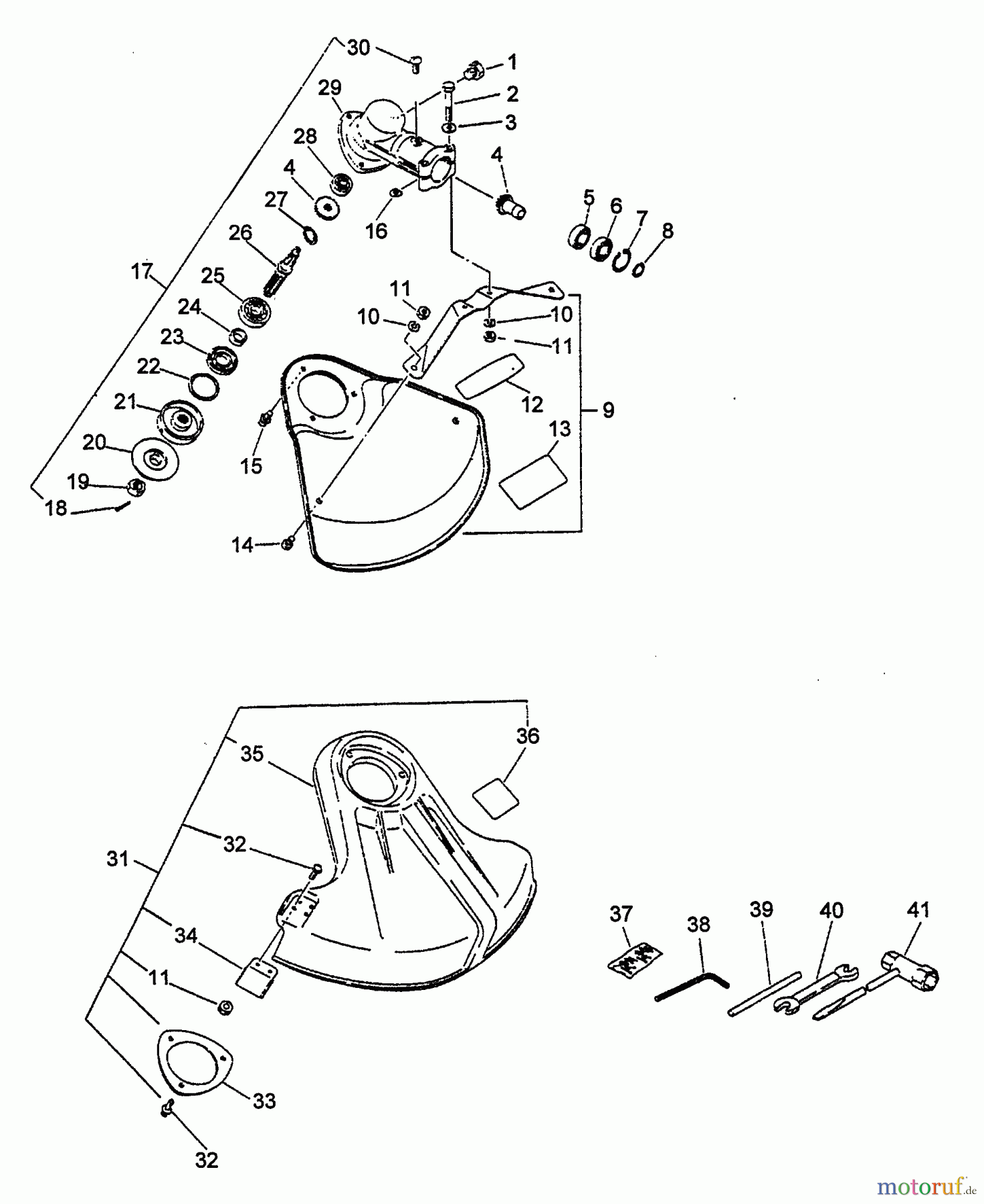 Echo Trimmer, Faden / Bürste SRM-3400 - Echo String Trimmer (Type 1E) Gear Case, Shield, Tools