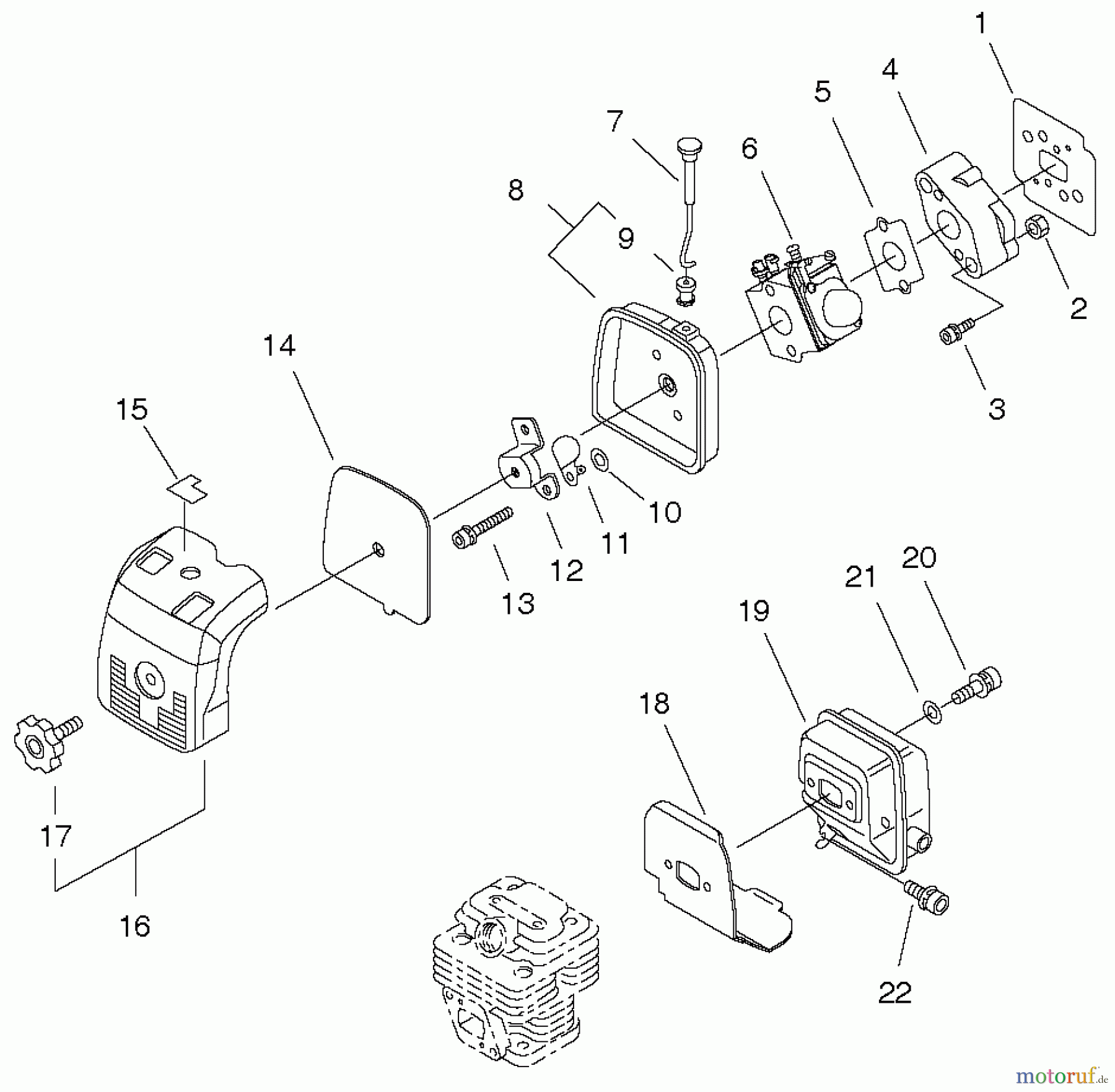 Echo Trimmer, Faden / Bürste SRM-3605U - Echo String Trimmer, S/N: 20001001 - 20999999 Air Filter, Intake, Exhaust