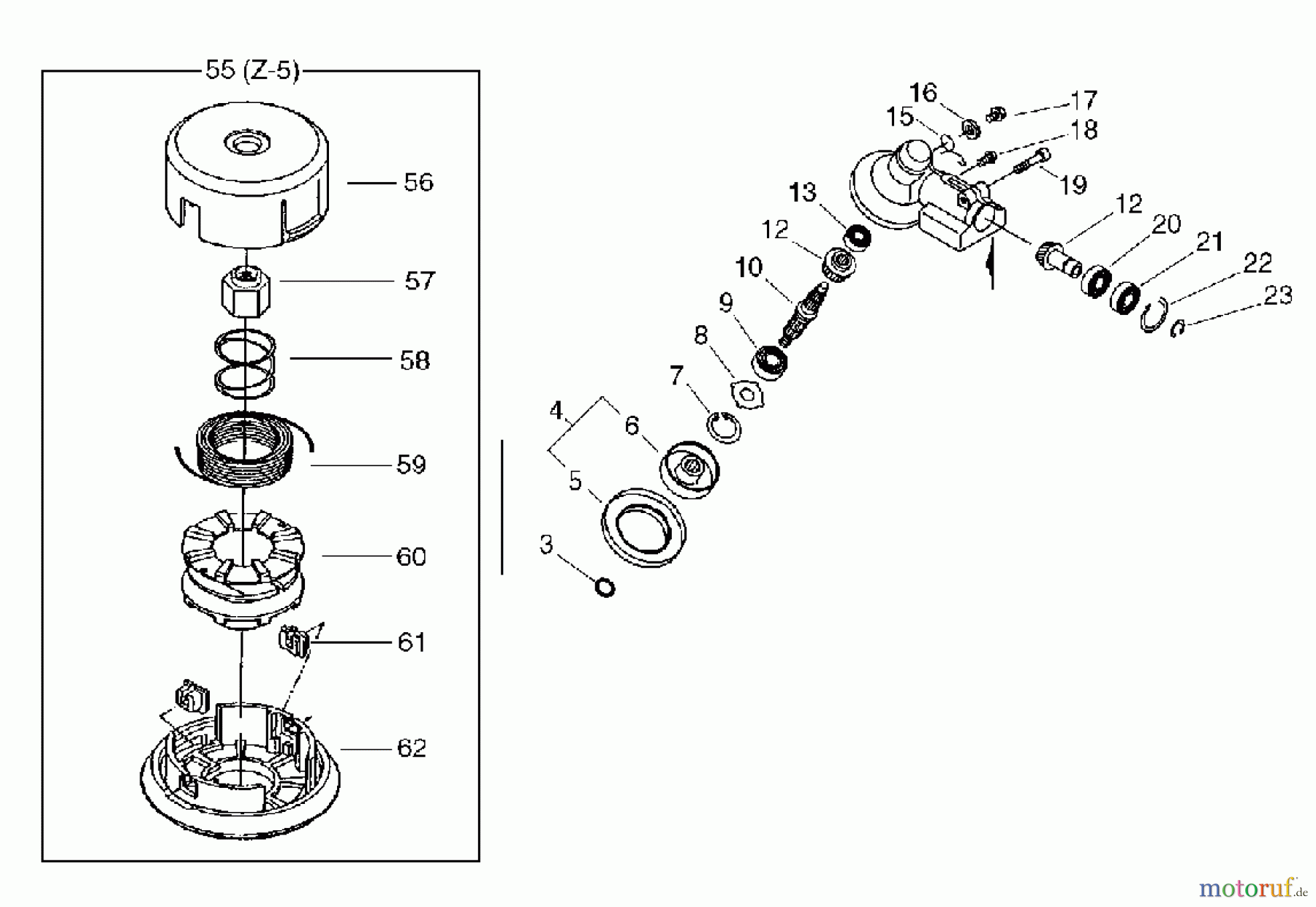  Echo Trimmer, Faden / Bürste SRM-360SL - Echo String Trimmer, S/N: S00836001001 - S00836999999 Gear Case(Loop Handle Type), Nylon Line Cutting Head(Sr/Nr 36003114 and after)