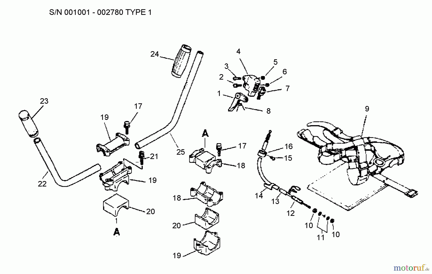 Echo Trimmer, Faden / Bürste SRM-3800 - Echo String Trimmer (Type 1) Handle, Throttle Control, Switch, Harness S/N: 001001 - 002780 Type 1