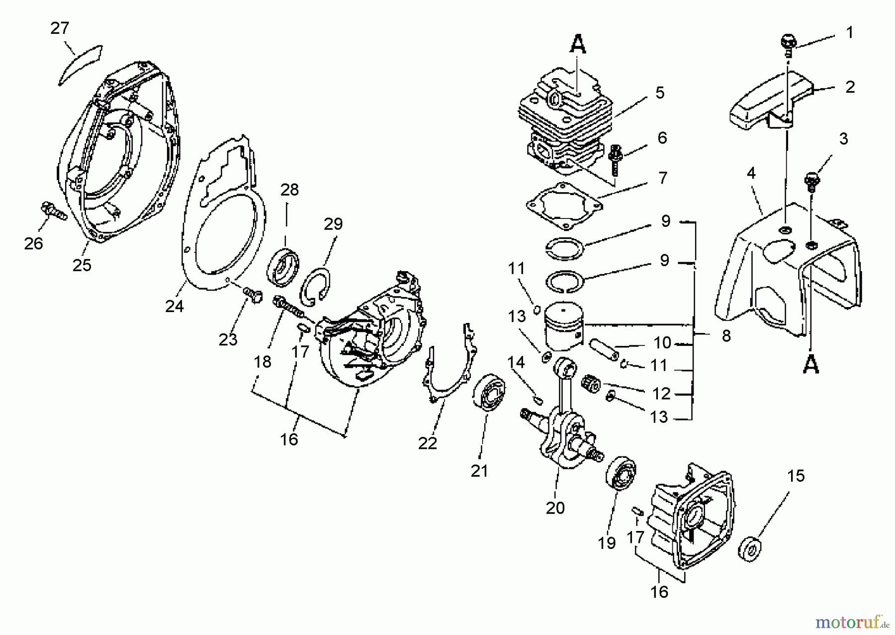 Echo Trimmer, Faden / Bürste SRM-3800 - Echo String Trimmer (Type 1E) Engine, Fan Housing, Cover