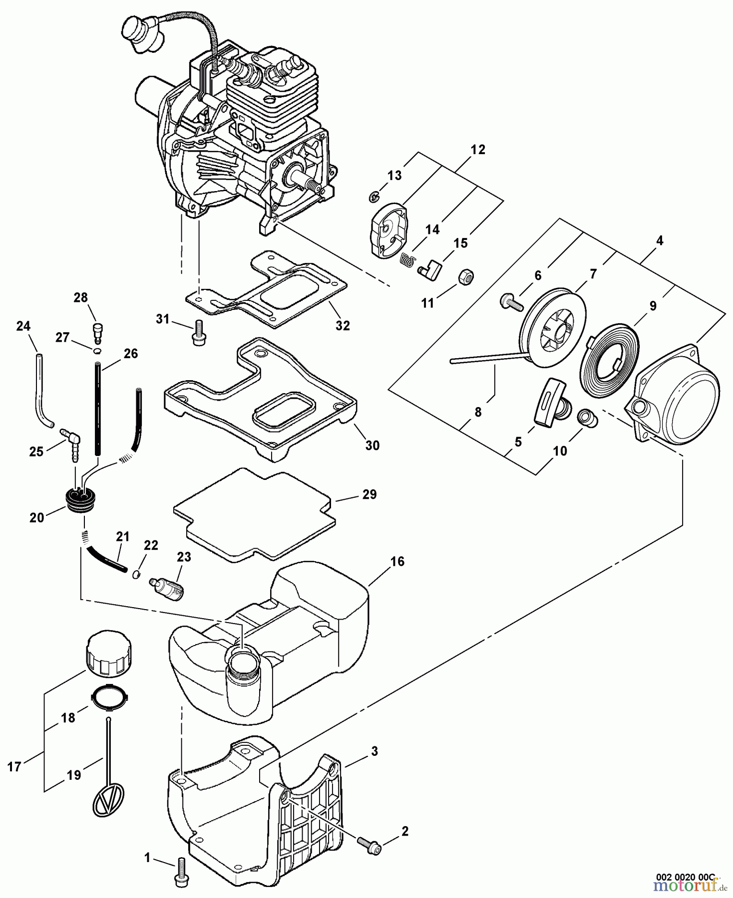  Echo Trimmer, Faden / Bürste SRM-410U - Echo String Trimmer/Brush Cutter, S/N:S05403001001 - S0540399999 Fuel System, Starter