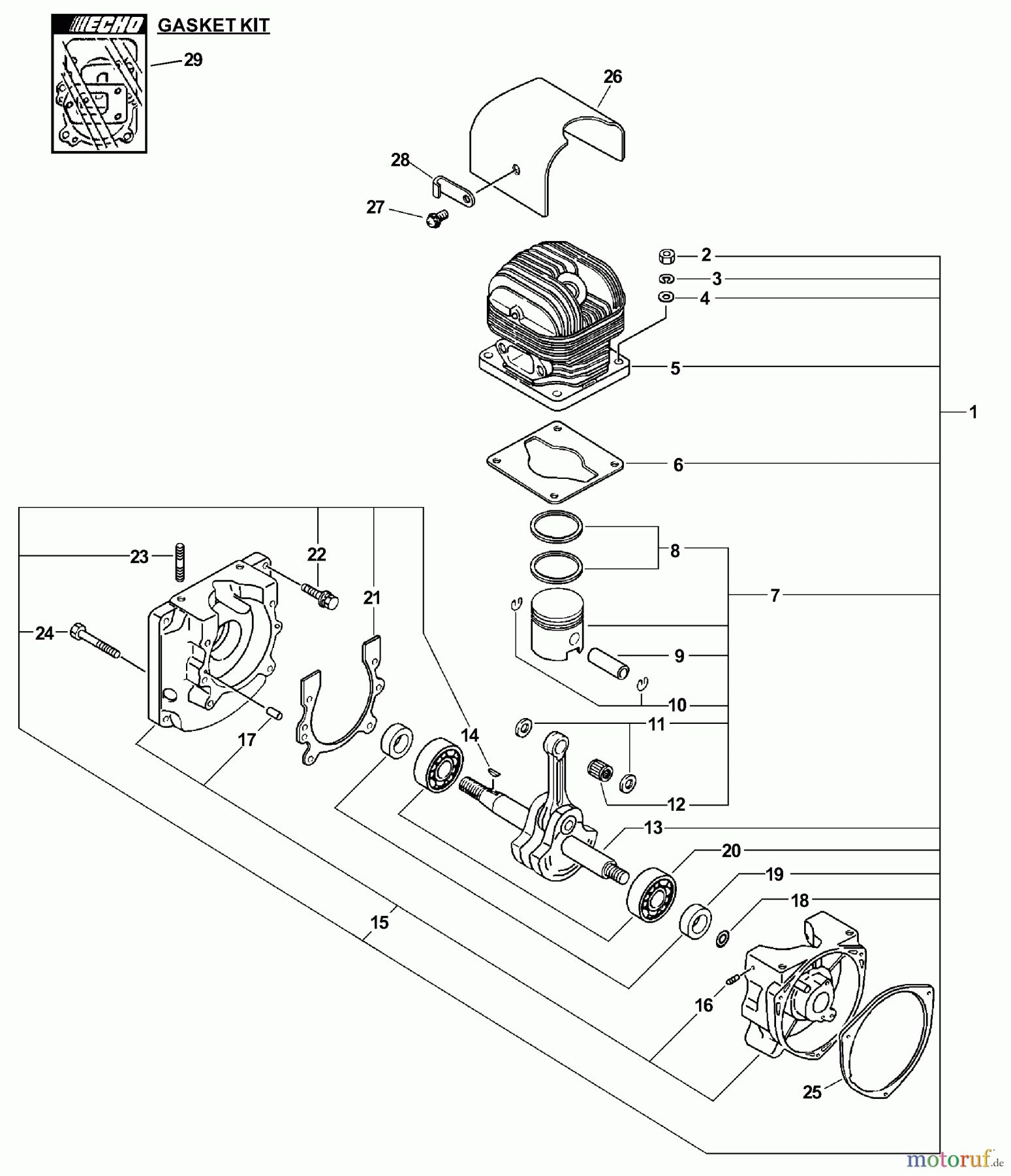 Echo Bläser / Sauger / Häcksler / Mulchgeräte PB-410 - Echo Back Pack Blower, S/N: 03001001 - 03999999 Engine, Short Block, Cylinder Cover