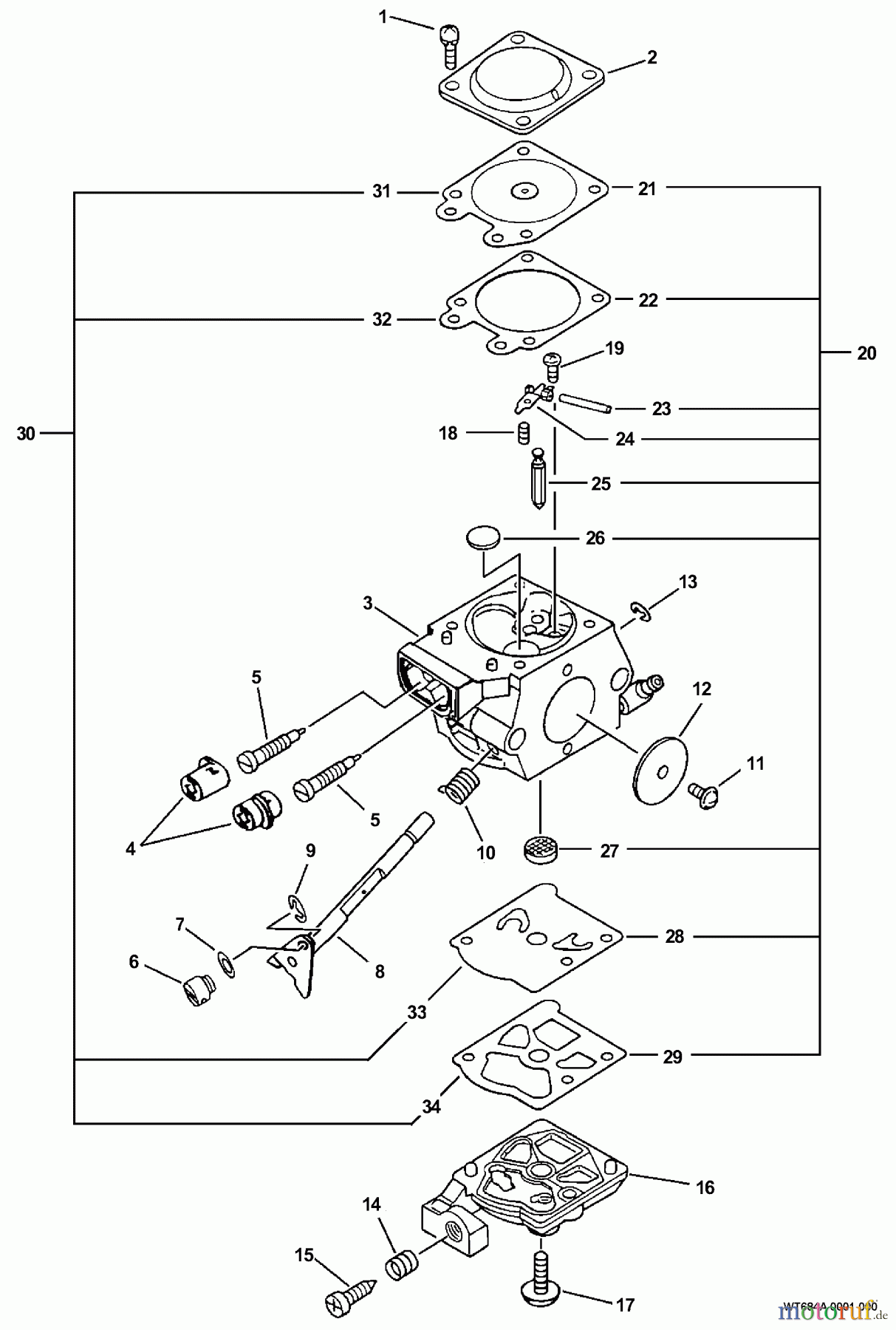Echo Bläser / Sauger / Häcksler / Mulchgeräte PB-410 - Echo Back Pack Blower, S/N: 09001001 - 09999999 Carburetor -- WT-684A S/N: 09008529 - 06999999