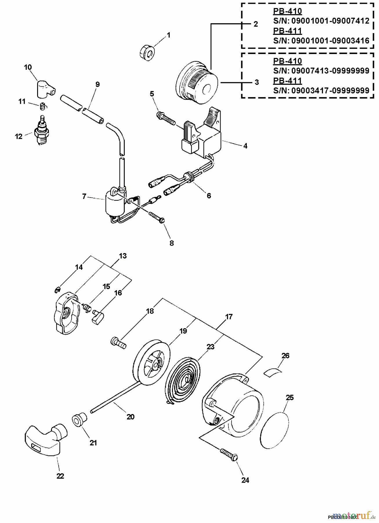 Echo Bläser / Sauger / Häcksler / Mulchgeräte PB-410 - Echo Back Pack Blower, S/N: 09001001 - 09999999 Ignition, Starter