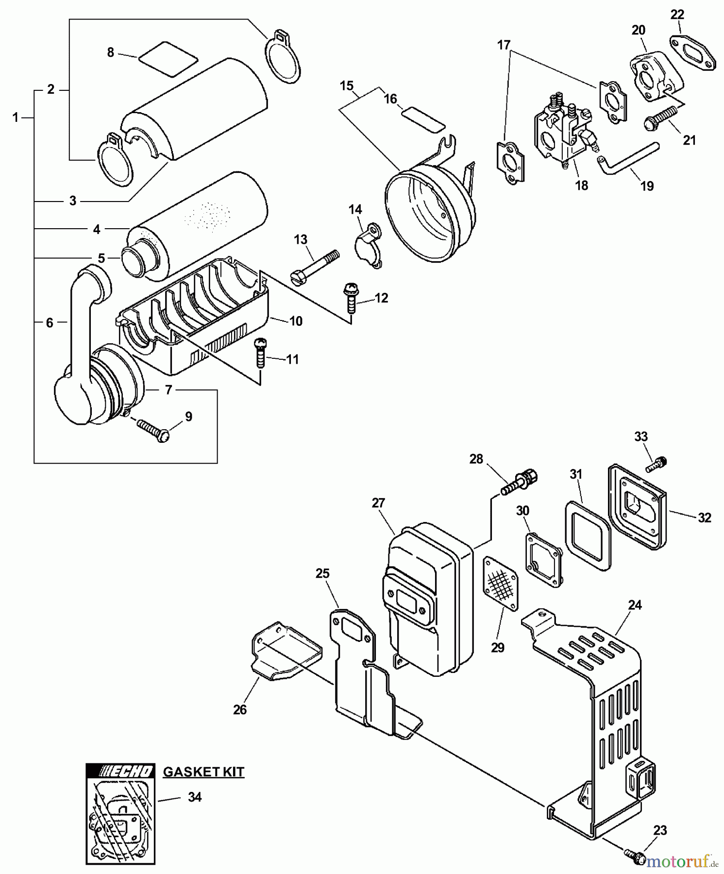 Echo Bläser / Sauger / Häcksler / Mulchgeräte PB-410 - Echo Back Pack Blower, S/N: 09001001 - 09999999 Intake, Exhaust