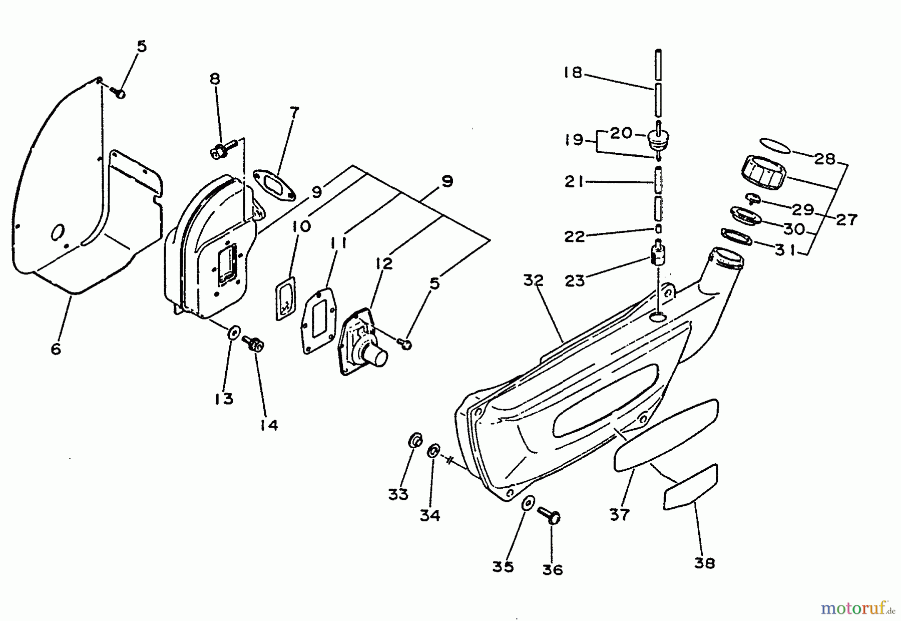  Echo Bläser / Sauger / Häcksler / Mulchgeräte	 PB-4500 - Echo Back Pack Blower, S/N 0000000 - 0034075 Exhaust, Fuel Sys