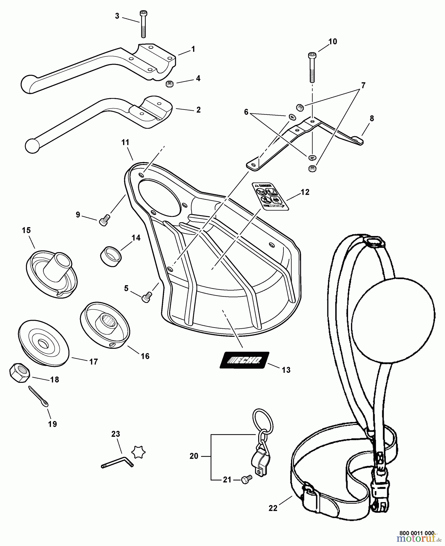  Echo Trimmer Zubehör 99944200422 - Echo Blade Conversion Kit Barrier Bar, Metal Shield, Shoulder Strap