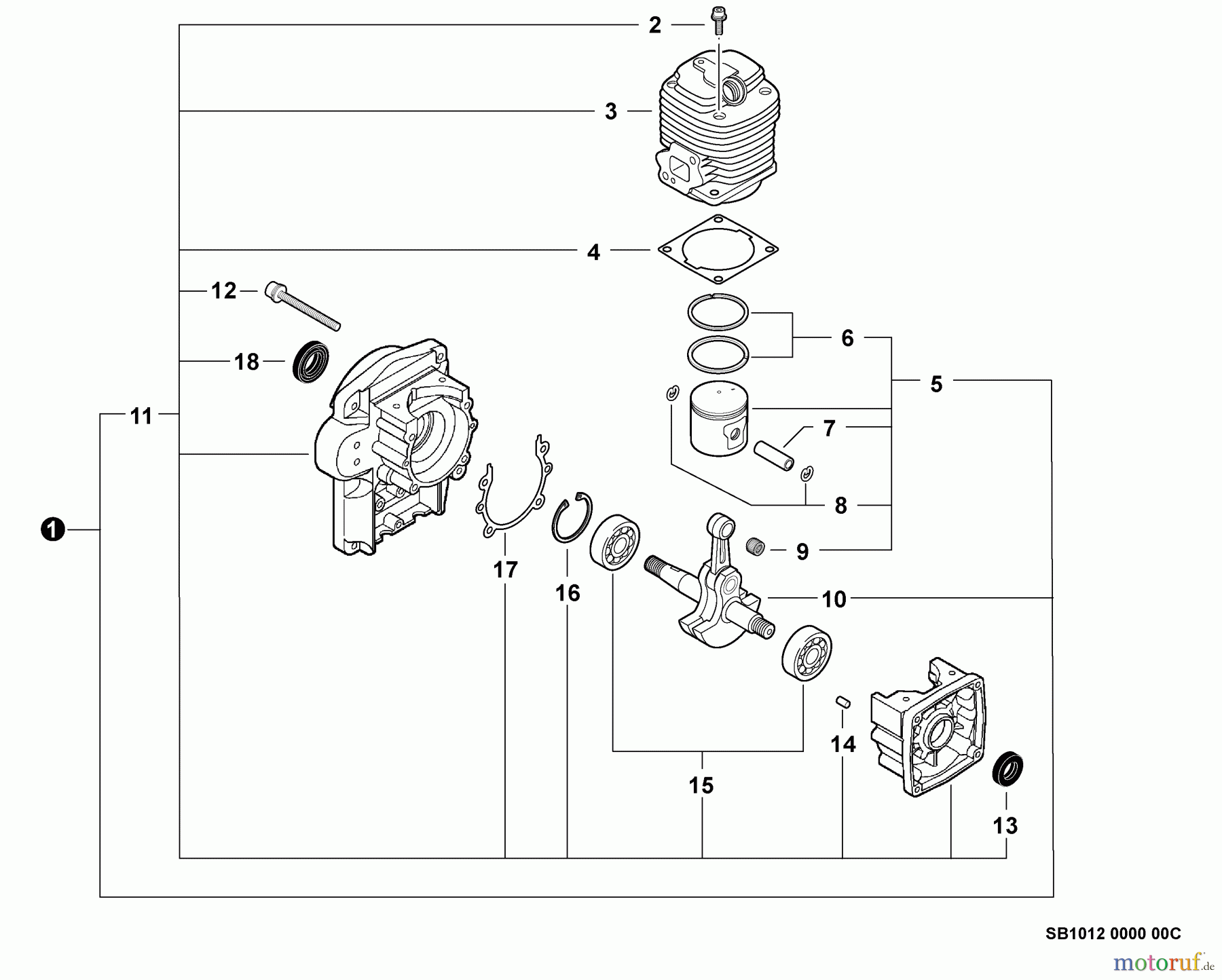 Echo Bläser / Sauger / Häcksler / Mulchgeräte PB-4600 - Echo Back Pack Blower (Type 1E) Engine, Short Block -- SB1012