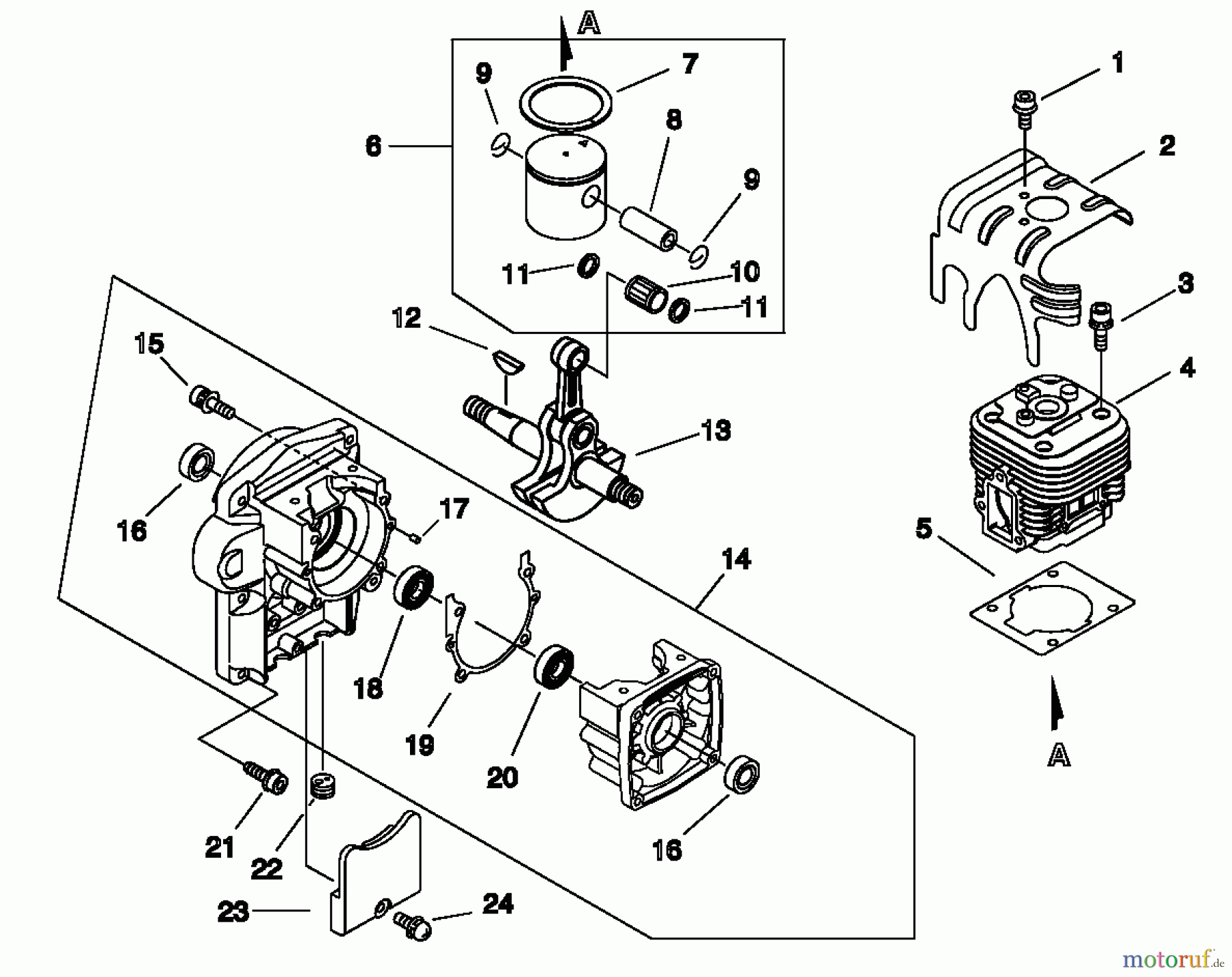  Echo Bläser / Sauger / Häcksler / Mulchgeräte	 PB-500 - Echo Back Pack Blower, S/N: P02837002001 - P02837999999 Cylinder, Crankcase, Piston