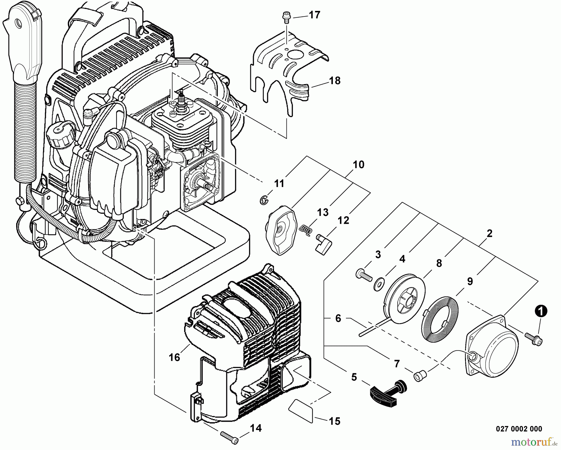 Echo Bläser / Sauger / Häcksler / Mulchgeräte PB-500H - Echo Back Pack Blower, S/N: P02112001001 - P02112999999 Engine Cover, Cylinder Cover, Starter