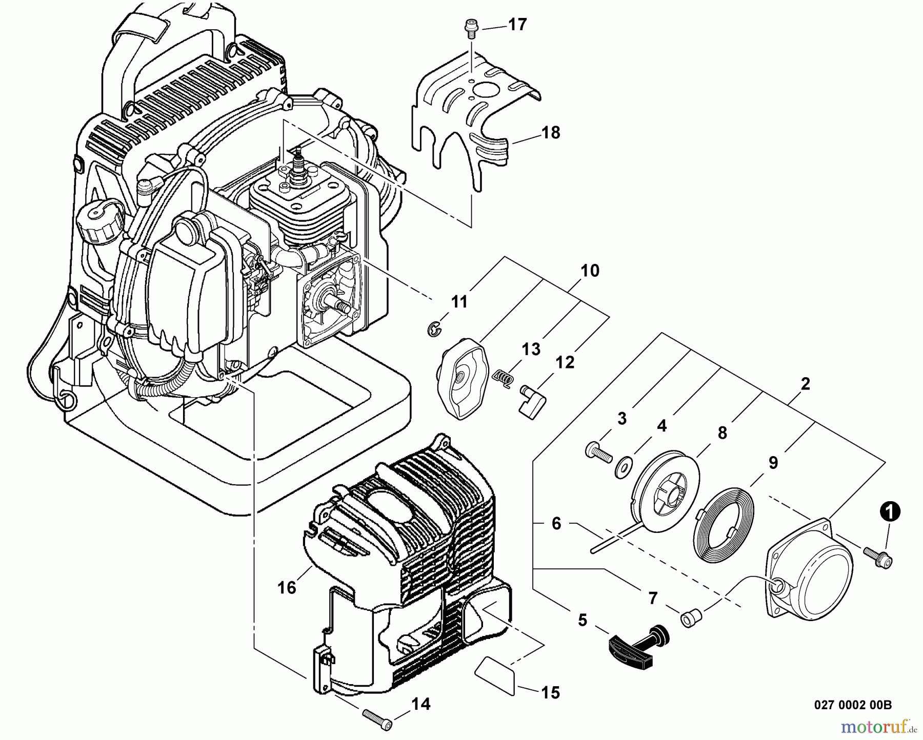 Echo Bläser / Sauger / Häcksler / Mulchgeräte PB-500T - Echo Back Pack Blower, S/N: P32911001001 - P32911999999 Engine Cover, Cylinder Cover, Starter