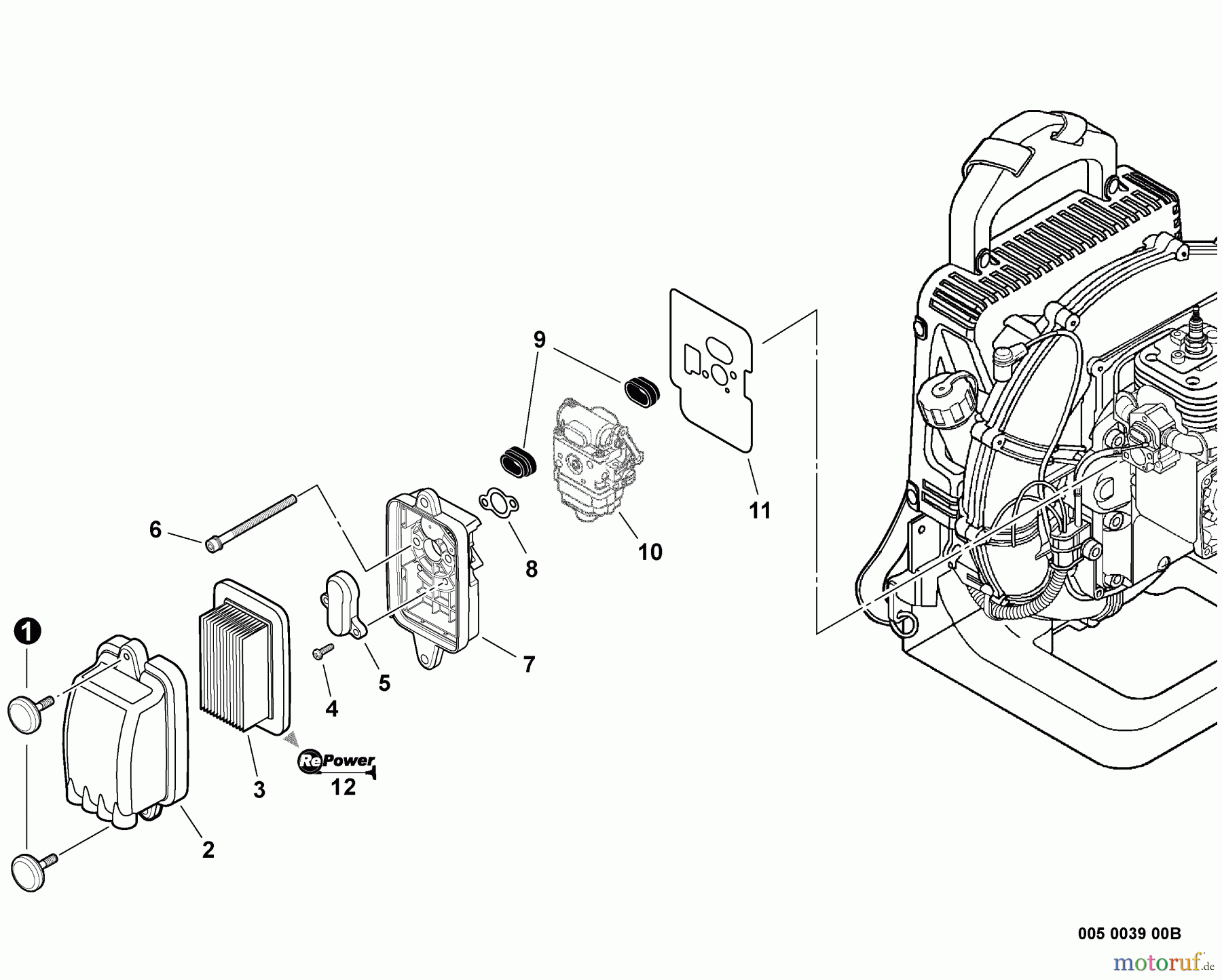  Echo Bläser / Sauger / Häcksler / Mulchgeräte	 PB-500T - Echo Back Pack Blower, S/N: P32911001001 - P32911999999 Intake