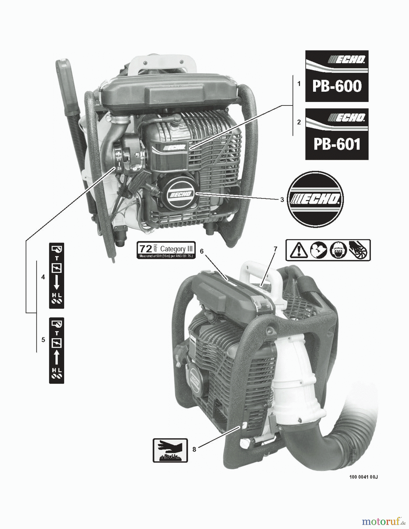 Echo Bläser / Sauger / Häcksler / Mulchgeräte PB-601 - Echo Back Pack Blower Labels
