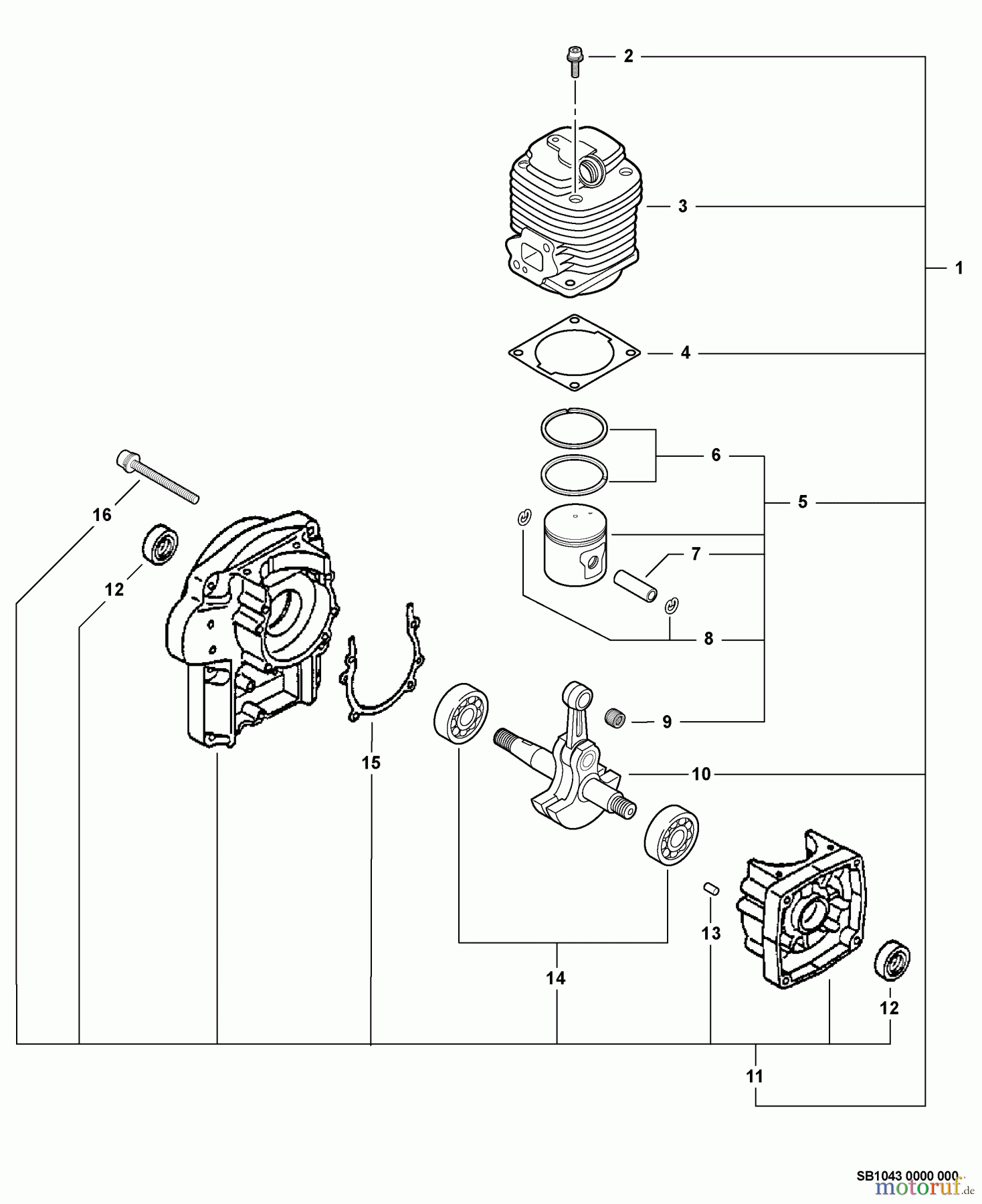 Echo Bläser / Sauger / Häcksler / Mulchgeräte PB-601 - Echo Back Pack Blower Engine, Short Block -- SB1043 S/N: 506001 - 999999