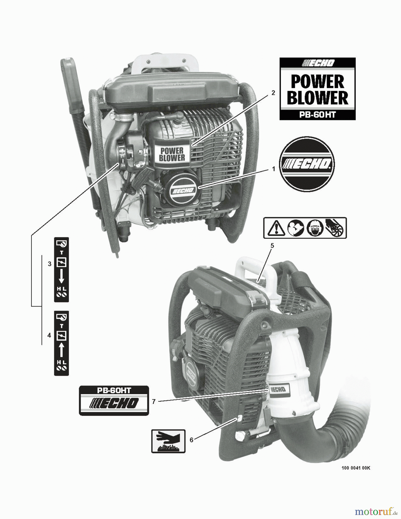  Echo Bläser / Sauger / Häcksler / Mulchgeräte	 PB-60HT - Echo Back Pack Blower Labels