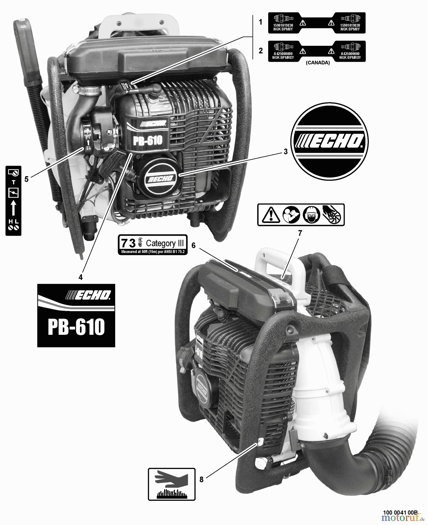 Echo Bläser / Sauger / Häcksler / Mulchgeräte PB-610 - Echo Back Pack Blower, S/N: 09001001 - 09999999 Labels