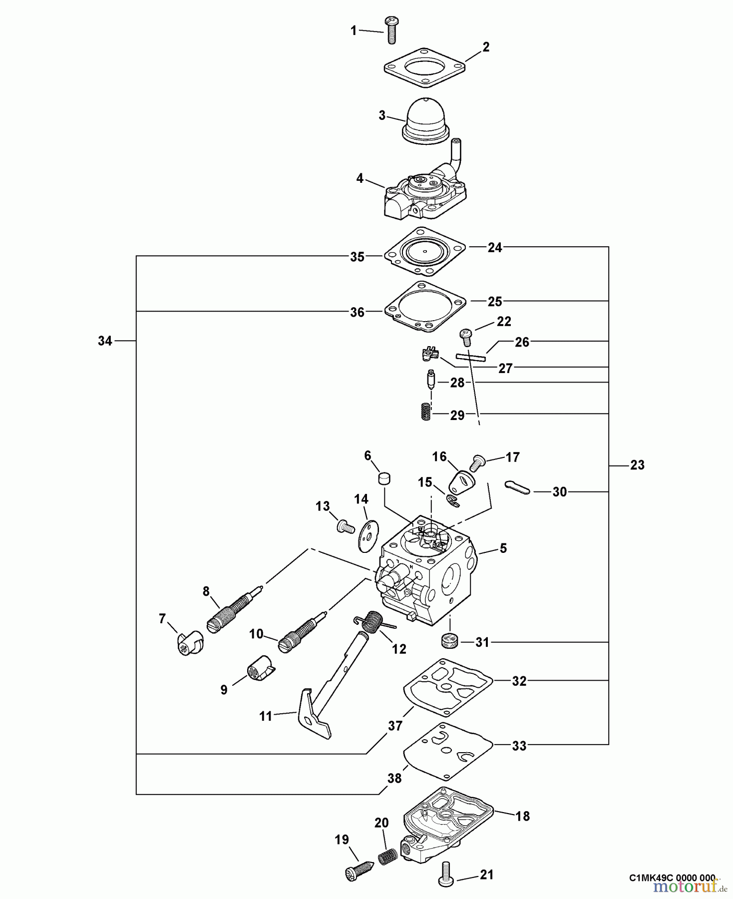 Echo Bläser / Sauger / Häcksler / Mulchgeräte	 PB-602 - Echo Back Pack Blower, S/N: 03001001 - 03999999 Carburetor -- C1M-K49C