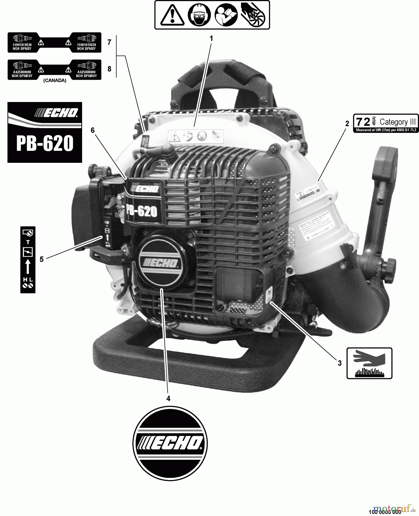 Echo Bläser / Sauger / Häcksler / Mulchgeräte PB-620 - Echo Back Pack Blower, S/N: 10001001 - 10999999 Labels