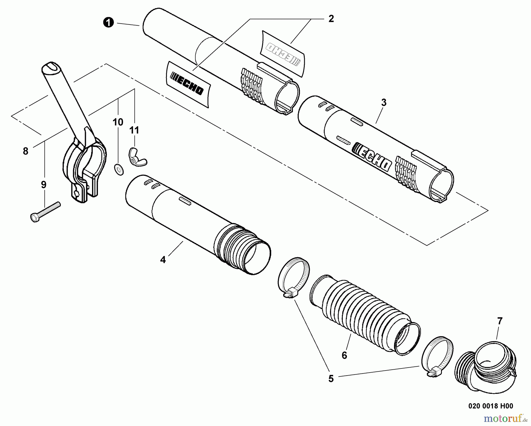 Echo Bläser / Sauger / Häcksler / Mulchgeräte PB-620H - Echo Back Pack Blower, S/N: P04813001001 - P04813999999 Posi-Loc Blower Tubes