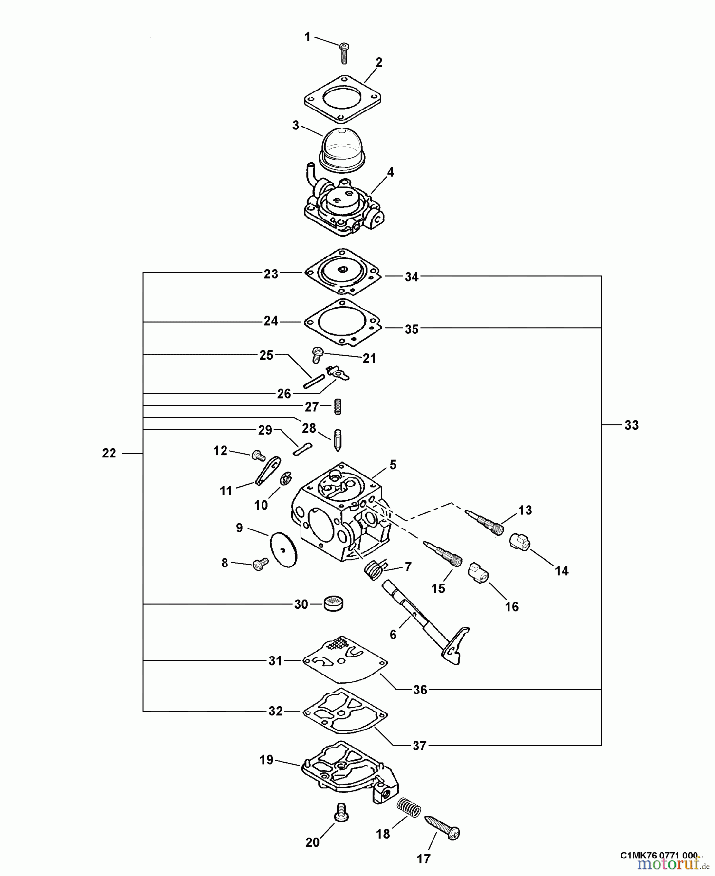 Echo Bläser / Sauger / Häcksler / Mulchgeräte PB-620ST - Echo Back Pack Blower, S/N: P03913001001 - P03913999999 Carburetor -- C1M-K76