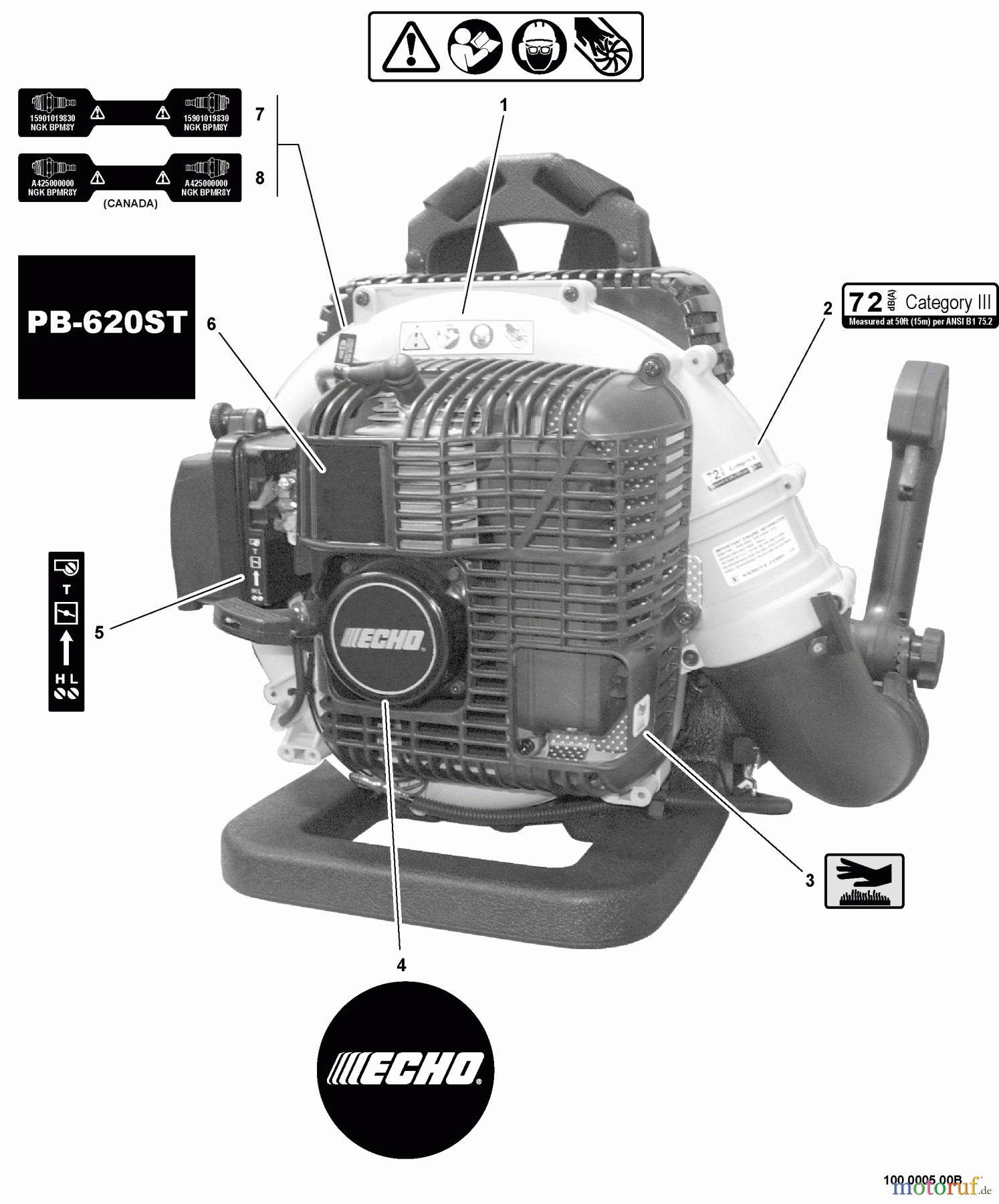 Echo Bläser / Sauger / Häcksler / Mulchgeräte PB-620ST - Echo Back Pack Blower, S/N: P03812001001 - P03812999999 Labels