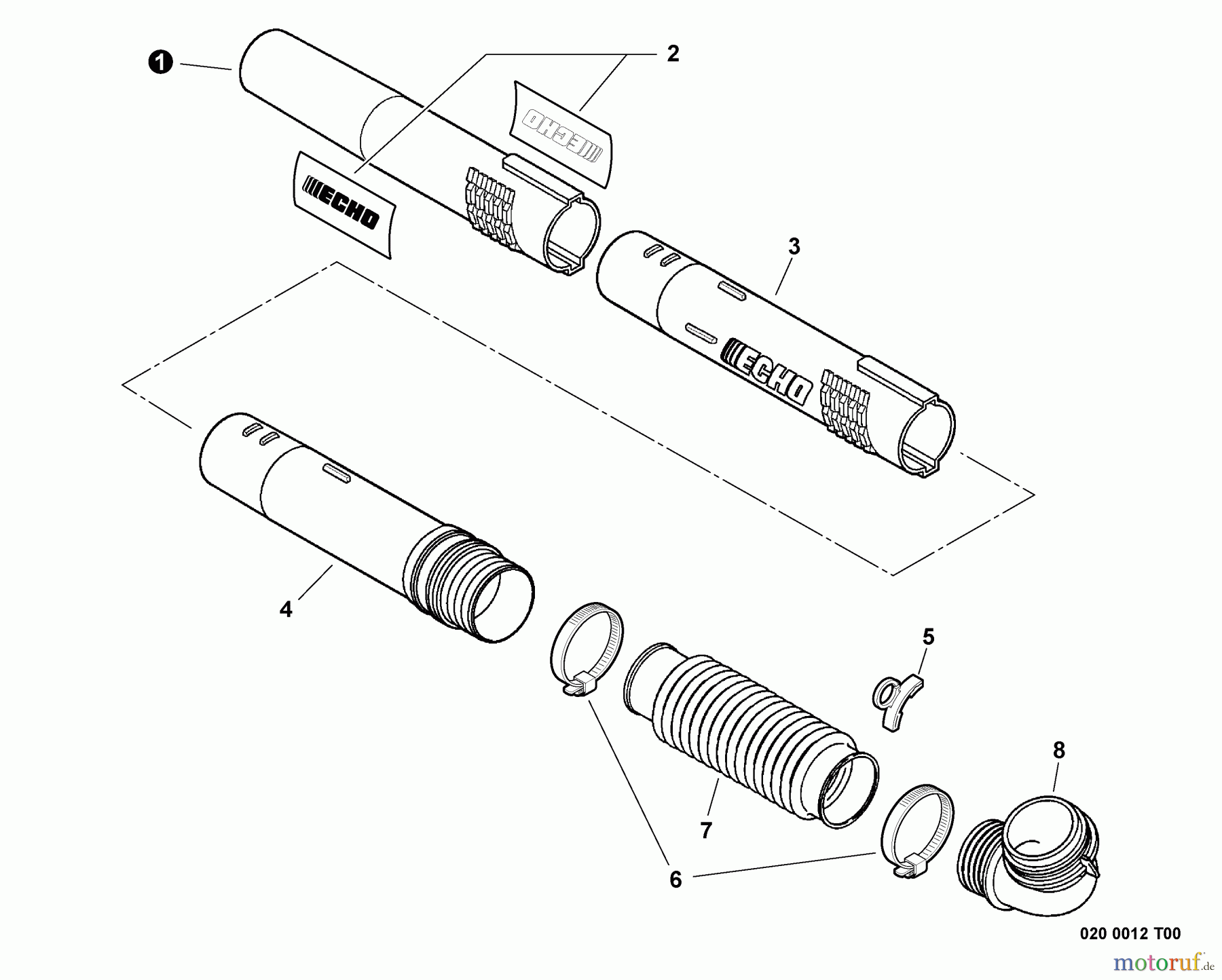 Echo Bläser / Sauger / Häcksler / Mulchgeräte PB-620ST - Echo Back Pack Blower, S/N: P03711001001 - P03711999999 Posi-Loc Blower Tubes