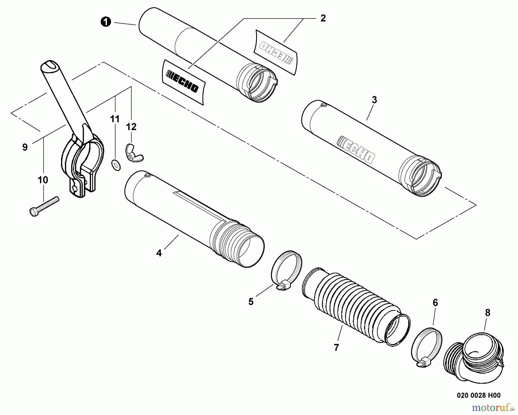 Echo Bläser / Sauger / Häcksler / Mulchgeräte PB-750H - Echo Back Pack Blower, S/N: 07001001 - 07999999 Blower Tubes