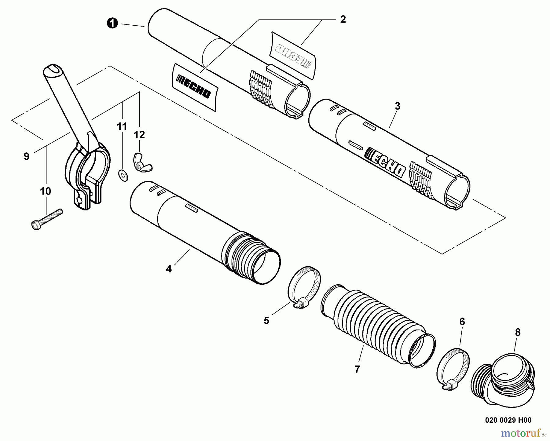 Echo Bläser / Sauger / Häcksler / Mulchgeräte PB-650 - Echo Back Pack Blower, S/N: 04001001 - 04999999 Posi-Loc Blower Tubes