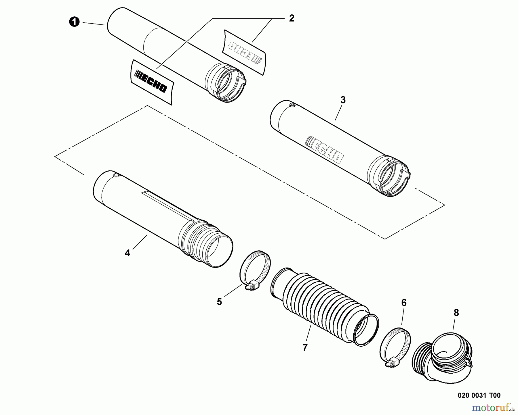 Echo Bläser / Sauger / Häcksler / Mulchgeräte PB-750T - Echo Back Pack Blower, S/N: 07001001 - 07999999 Blower Tubes