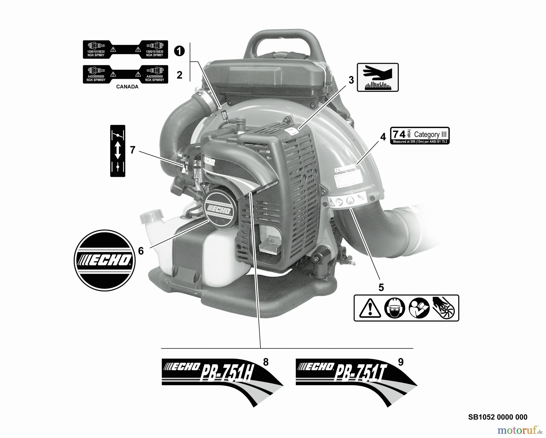 Echo Bläser / Sauger / Häcksler / Mulchgeräte PB-751T - Echo Back Pack Blower, S/N: 07001001 - 07999999 Labels