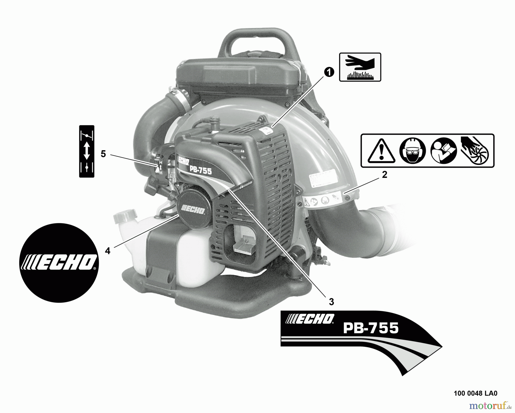 Echo Bläser / Sauger / Häcksler / Mulchgeräte PB-755 - Echo Back Pack Blower, S/N: P38526001001 - P38526999999 Labels