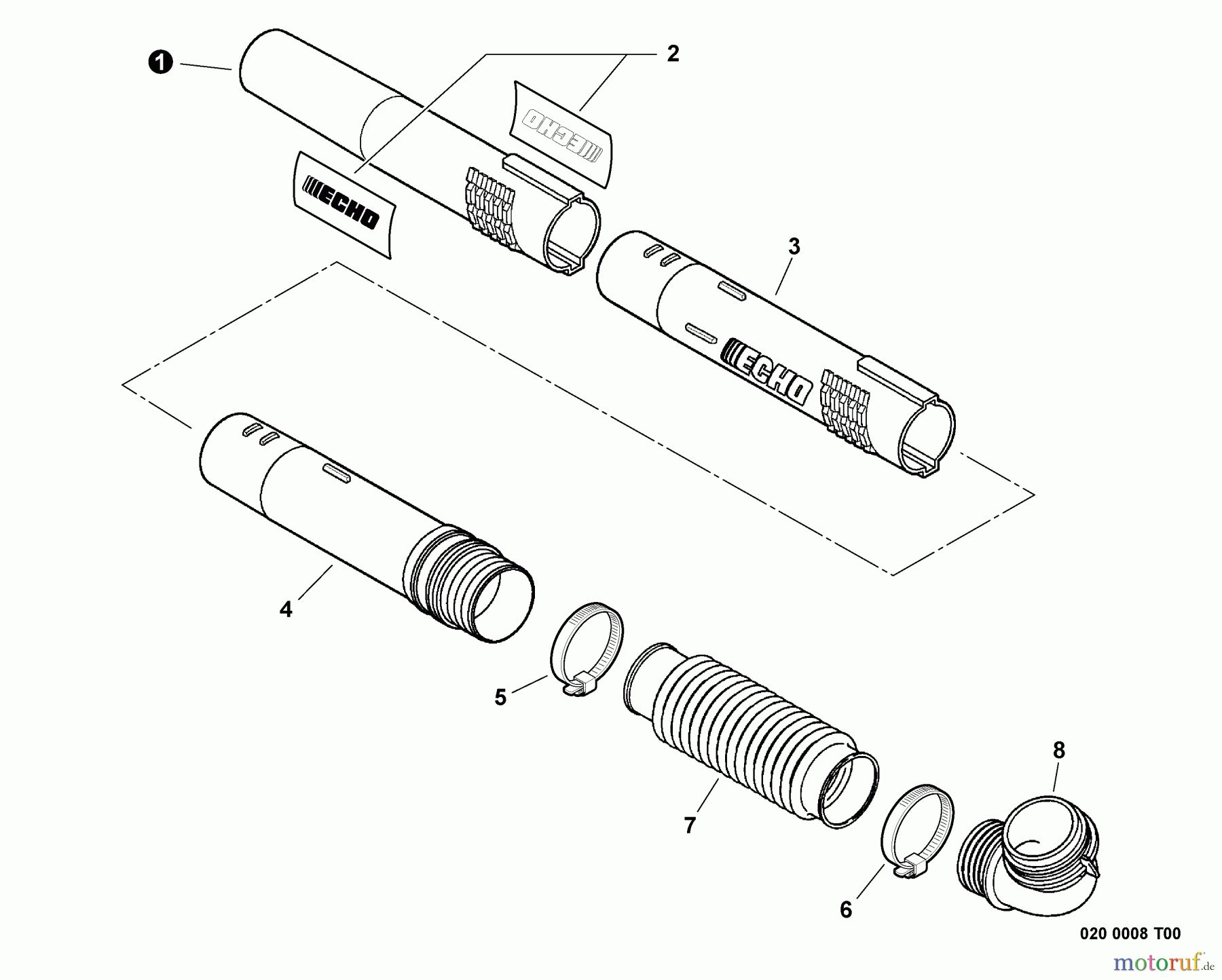 Echo Bläser / Sauger / Häcksler / Mulchgeräte PB-651T - Echo Back Pack Blower, S/N: 07001001 - 07999999 Posi-Loc Blower Tubes
