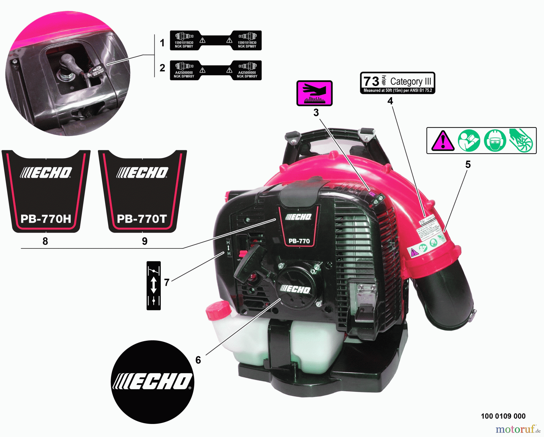Echo Bläser / Sauger / Häcksler / Mulchgeräte PB-770H - Echo Back Pack Blower, S/N: P05211001001 - P05211999999 Labels