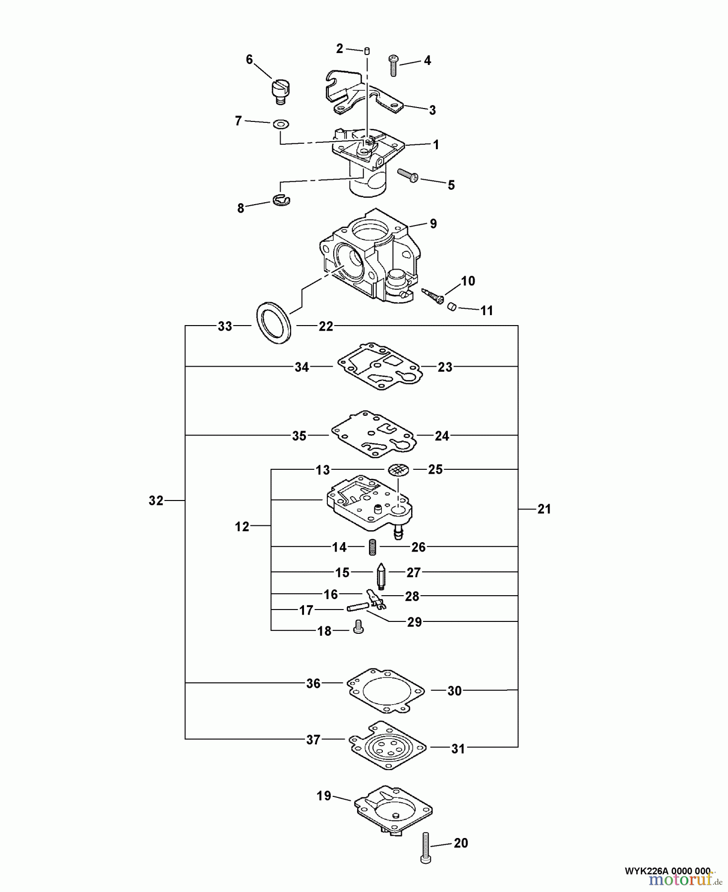 Echo Trimmer, Faden / Bürste SRM-410U - Echo String Trimmer/Brush Cutter, S/N:S05403001001 - S0540399999 Carburetor -- WYK-226A