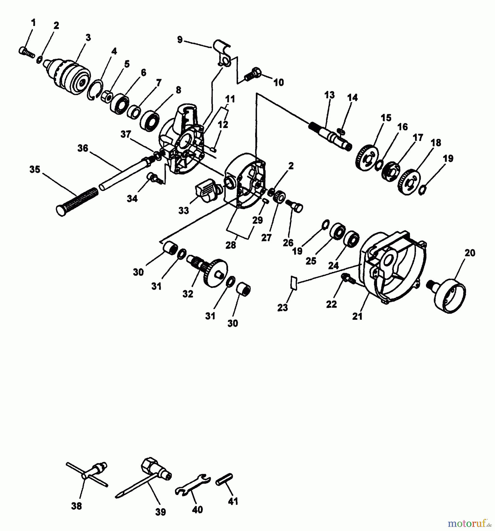 Echo Bohrer / Erdbohrer EDR-2400 - Echo Reversible Engine Drill (Type 1) Gear Case, Chuck, Fan Cover, Tools