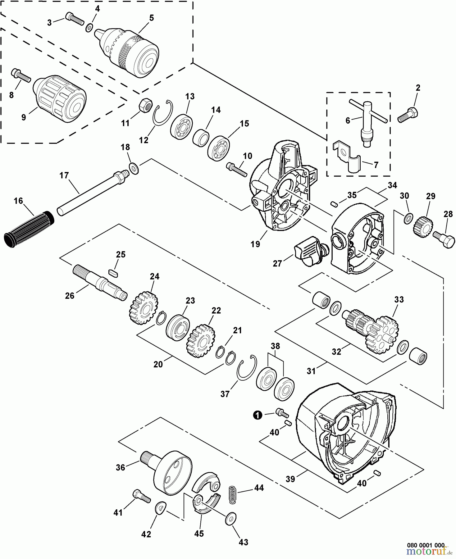 Echo Bohrer / Erdbohrer EDR-260 - Echo Reversible Engine Drill, S/N: E01705001001 - E01705999999 Chuck, Clutch, Gear Case