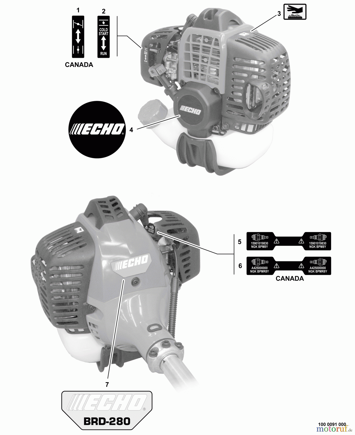 Echo Kantenschneider BRD-280 - Echo Bed Redefiner/Edger, S/N: S70812001001 - S70812999999 Labels