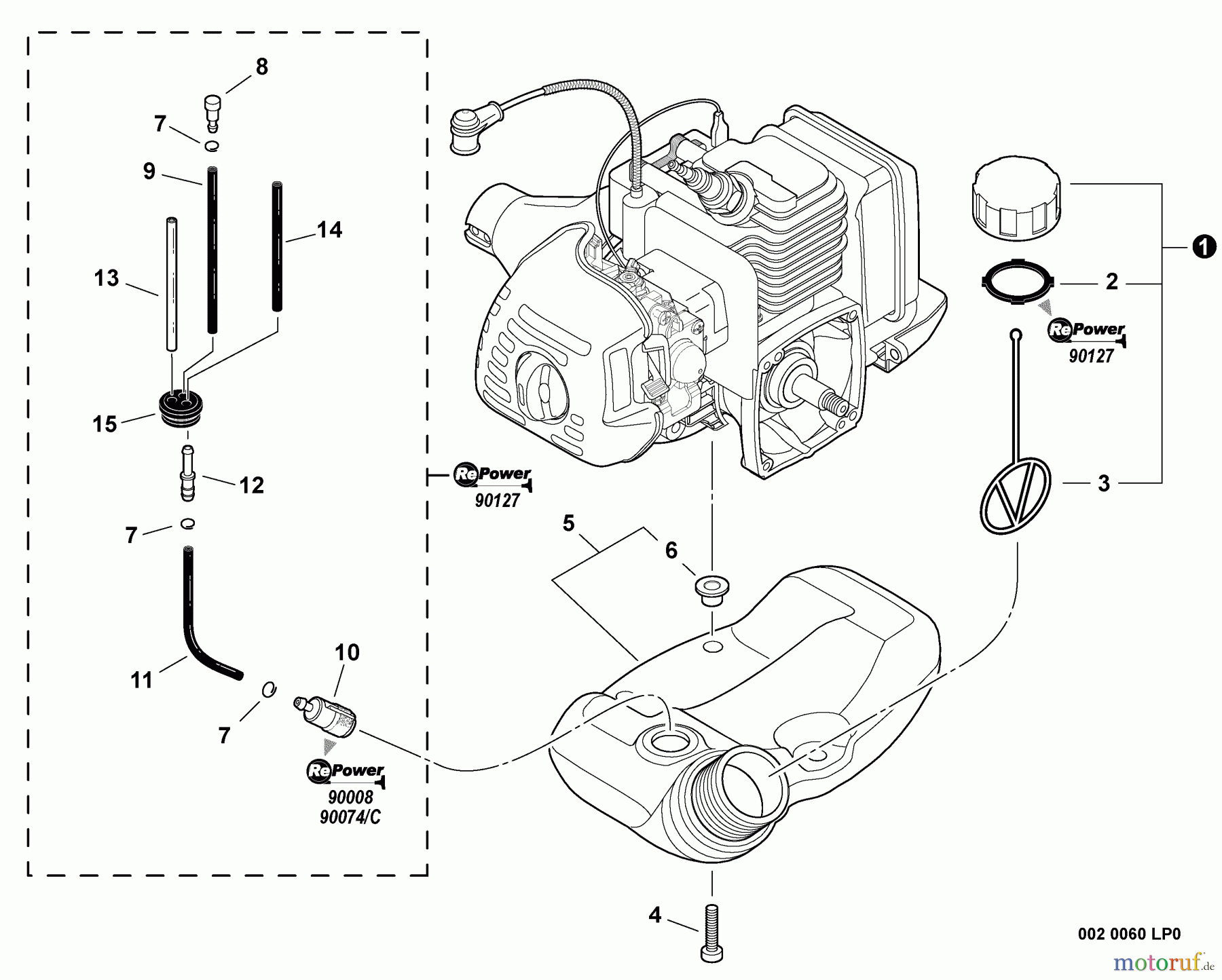 Echo Trimmer, Faden / Bürste GT-225i - Echo String Trimmer, S/N:S08612001001 - S08612999999 Fuel System S/N: S08612015555 - S08612999999